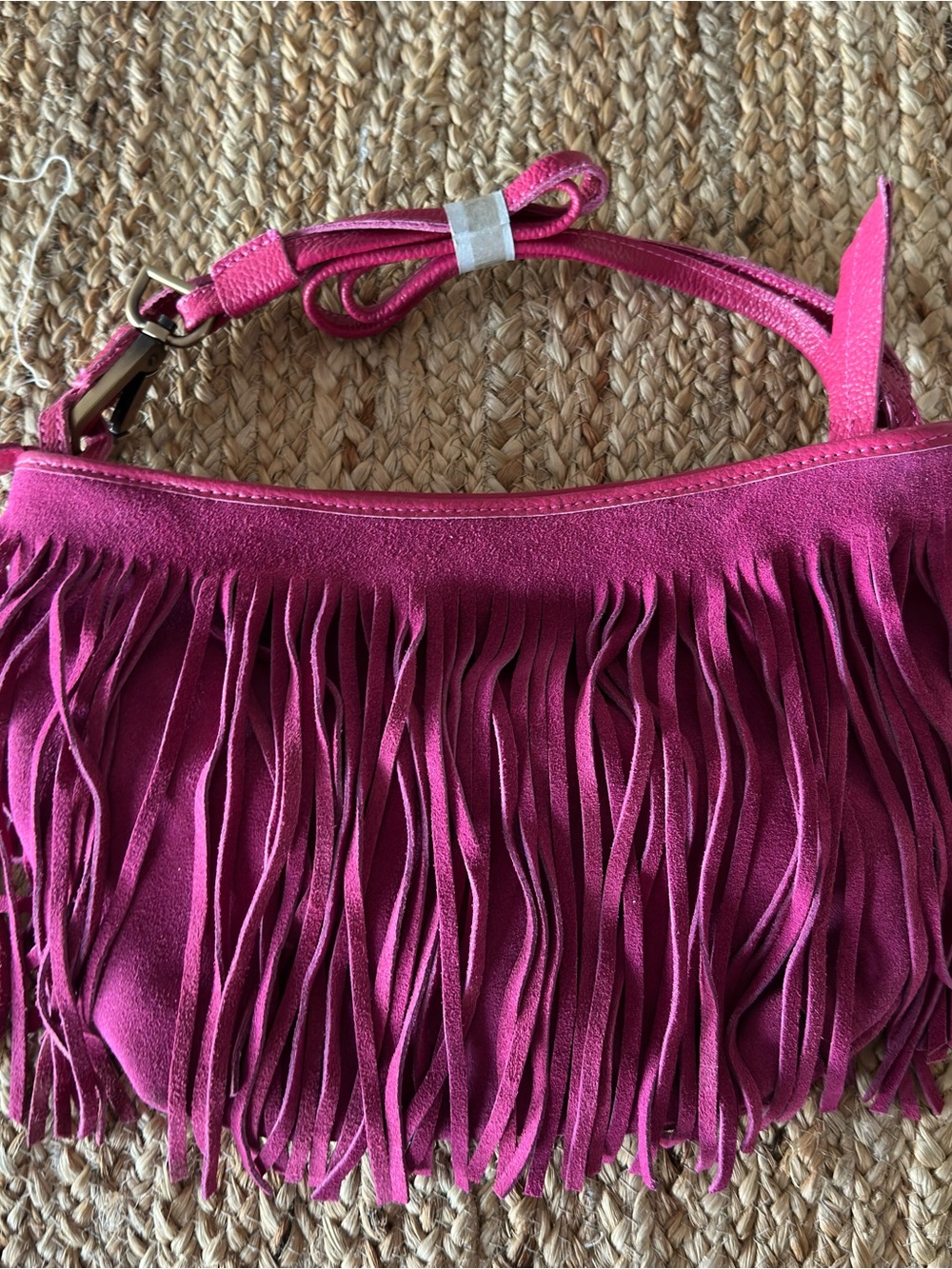 Pink Suede Fringe Shoulder Bag Boho-Chic Western Revival Festival Minimalist